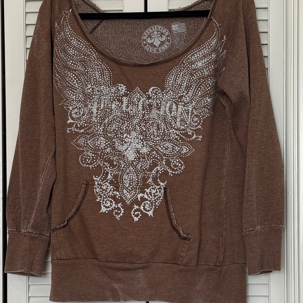 Affliction Brown Sweatshirt with White Graphic